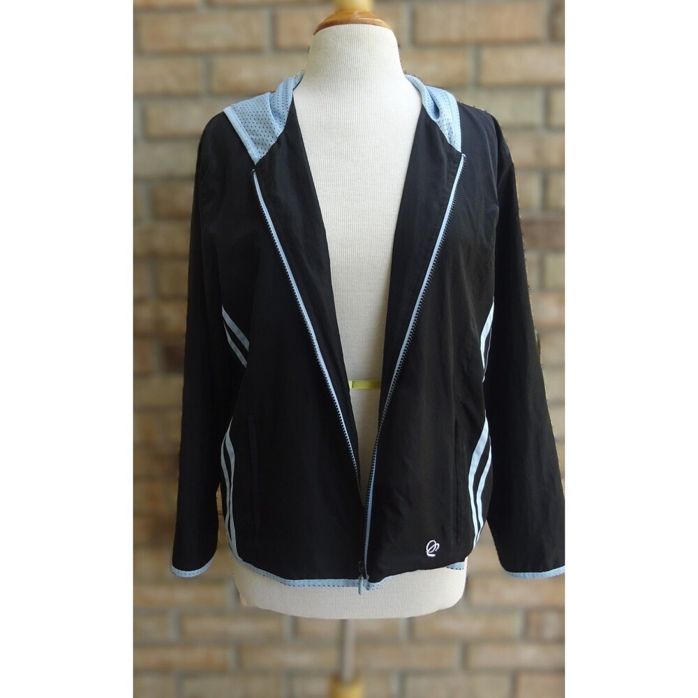Oleg Cassini Sport Black Hooded Windbreaker Jacket - Size Petite XL